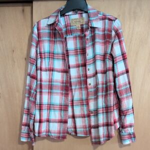 Noble Outfitters Women's Red and White Plaid Button-Up Shirt